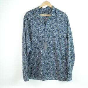 John Varvatos XL Button Up Shirt Navy Blue Floral NWT Cotton Classic Multicolor